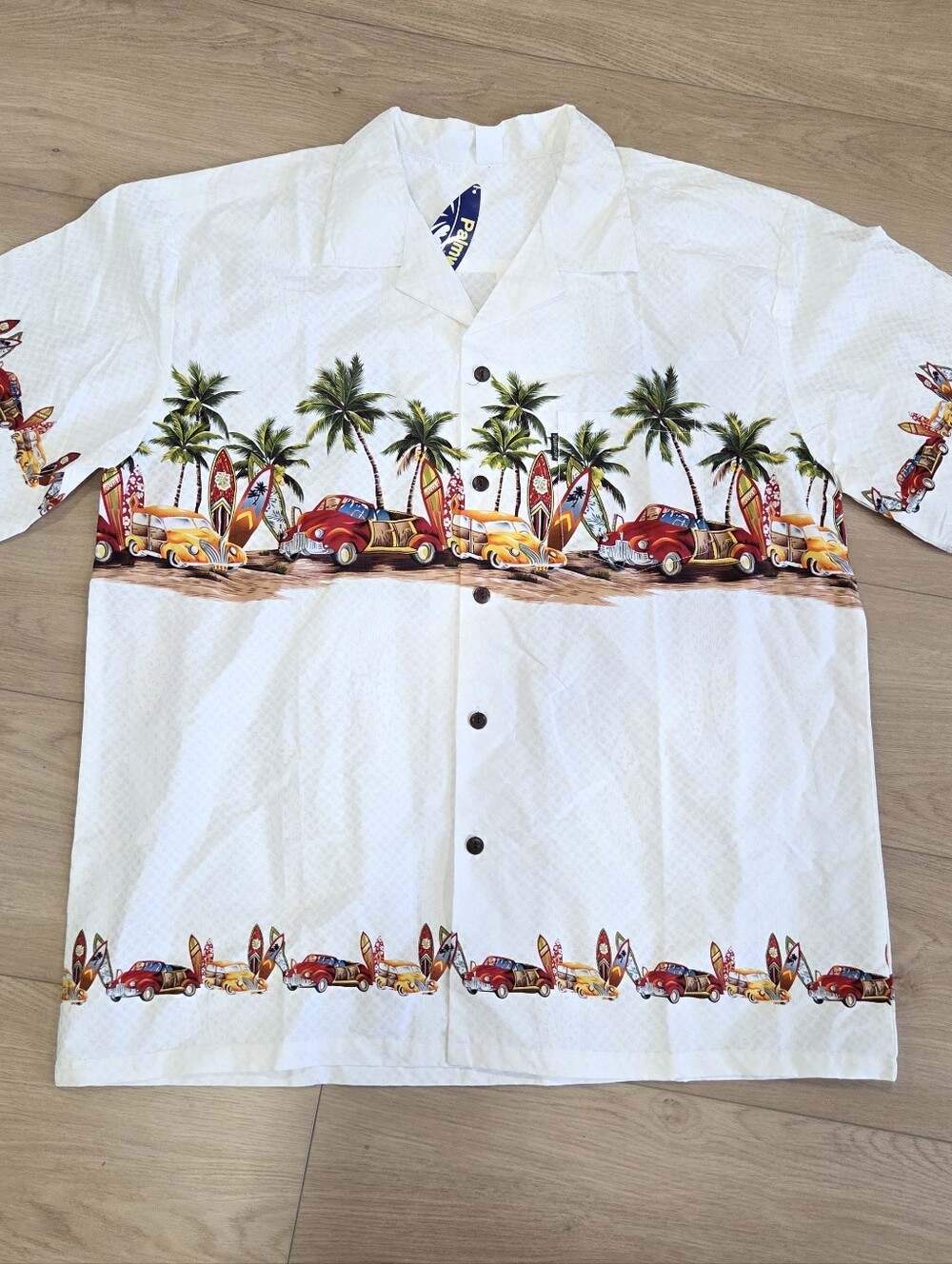 White Tropical Surf Print Button-Down Shirt